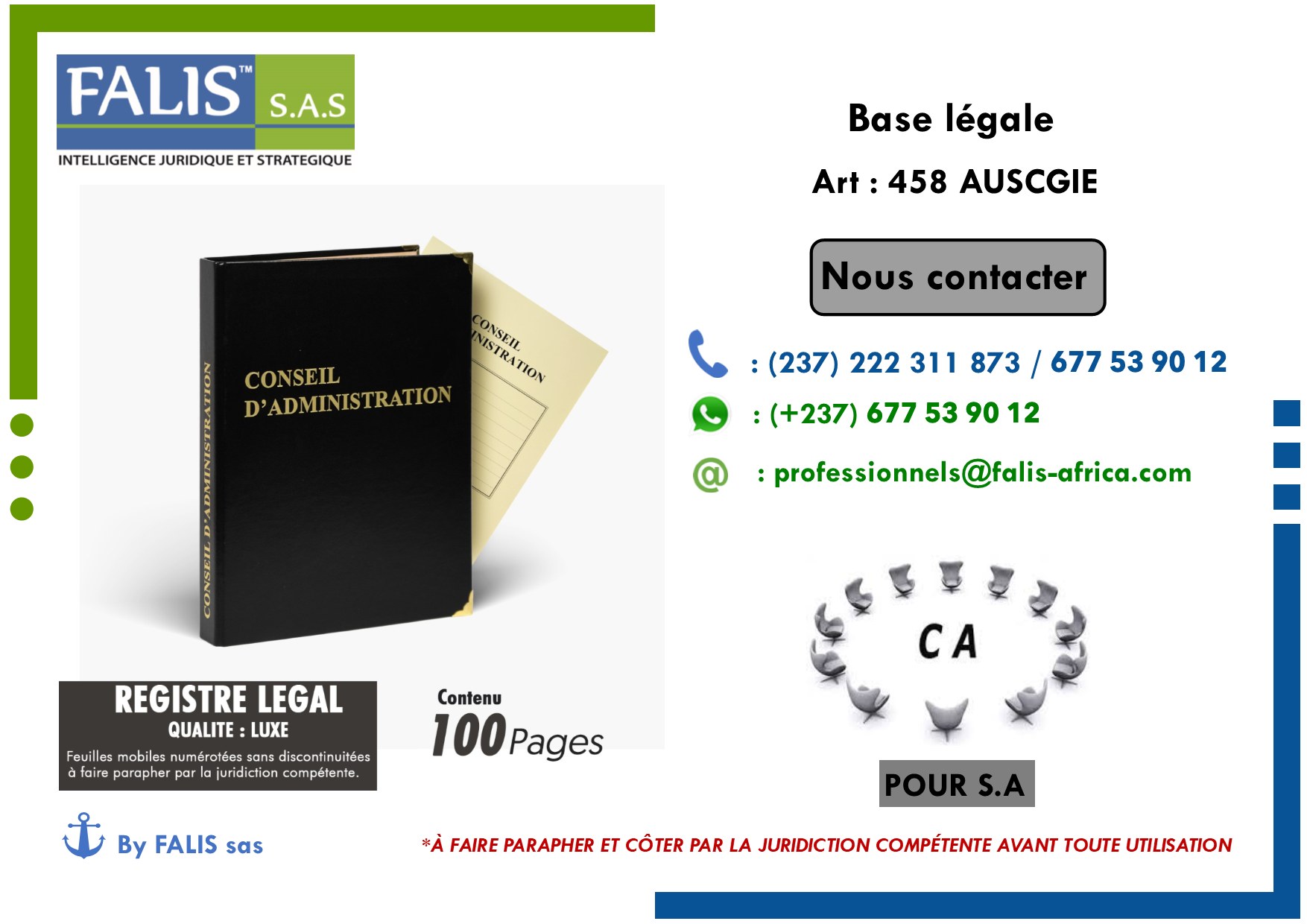 Registre du conseil d'administration FALIS